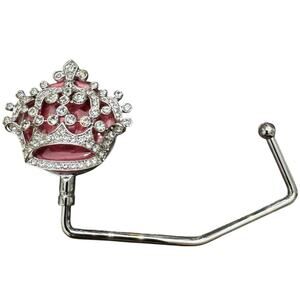 SPRING STREET DESIGN CRYSTAL CROWN PINK ENAMEL HANDBAG HOLDER BAG HOOK